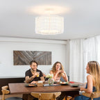 Tbaoinla✿ 13.8＂ Handwoven Rattan 3-Light | White Boho Flush Mount for Small Bedroom & Nursery, Midnight Blossom Woven Ceiling Light, Natural Fiber Bedroom Fixture, Low Profile Rattan Lighting