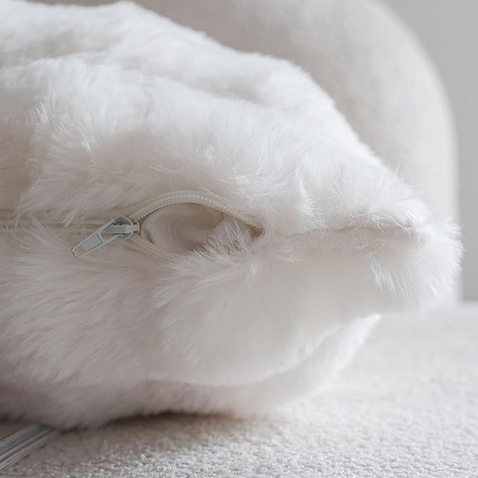 Neelvin Cream White Faux Fur Cozy Soft Double-Sided Decorative Throw Pillow Covers 22x22 inch Set of 2,Velvet Pillowcase Cushion Case for Sofa Couch