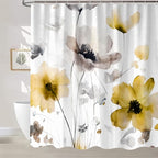 Boho Floral Shower Curtain, Cream Tan Beige Yellow Grey White Flower Farmhouse Fabric Shower Curtains Set for Bathroom Decorative with Hooks 72 X 72 inch Spring Bath Decor