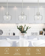 Emak 8 Inch Pendant Lights Kitchen Island, Modern Brushed Nickel Pendant Light Fixtures with Seeded Glass Shade, 1 Light Hanging Light for Kitchen Island, Dining Room, Bathroom, Bedroom, PL122-BN