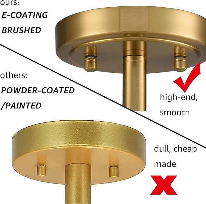 DAYCENT Modern Gold Semi Flush Mount Ceiling Light with Drum Shade 3000K/4500K/5500K LED Flush Mount Drum Lamp Brass Ceiling Light Fixtures for Hallway Bedroom Kitchen Living Room, 30W