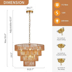 Boho Rattan Chandelier Farmhouse 6-Lights Hand-Woven Bamboo Chandelier Light Fixture Vintage Rustic Wicker Rattan Golden Chandeliers for Dining Room, Bedroom, Kitchen, Living Room, E12