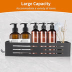 Shower Caddy Shelf Rack, Self Adhesive Shower Shelves with Hooks, Rustproof Bathroom Organizers and Storage, Home Decor Accessories (Rectangle-Black)