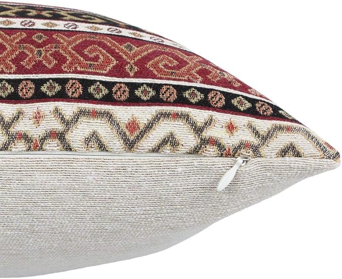 Boho Throw Pillow Covers Burgundy Red and Black Kilim - 20 x 20 Inches Decorative Diwan Pillows, Hippy Room Decor for Couch, Bohemian Outdoor Case for Farmhouse, Ethnic Shams, Patio