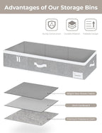 StorageWorks Under Bed Storage Containers with Handles and Label Holder, 2 Pack Ultra-thick Fabric Underbed Bins, Closet Organizer for Clothes, Blankets, Sweater