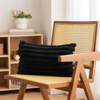 Double-Sided Faux Fur Plush Throw Pillow Covers 12x20 Set of 2 Fuzzy Striped Soft Cozy Pillowcase Luxury Decorative Pillows Rectangle Fluffy Cushion Covers for Couch Sofa Bed,Black