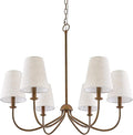 Chandelier, Retro Antique Brown with White Beige Fabric Shade, 6-Light 28" Country Rustic Farmhouse Linear Pendant Lighting Fixture for Kitchen Island Dining Living Room Bedroom
