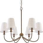 Chandelier, Retro Antique Brown with White Beige Fabric Shade, 6-Light 28" Country Rustic Farmhouse Linear Pendant Lighting Fixture for Kitchen Island Dining Living Room Bedroom