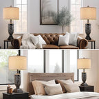 28.5” Vintage Farmhouse USB A+C Table Lamps Set of 2 for Living Room Bedroom Tall Rustic Bedside Nightstand Lamp Retro Traditional End Table Lamps for Entryway Home Office Decor Antique Black Accent