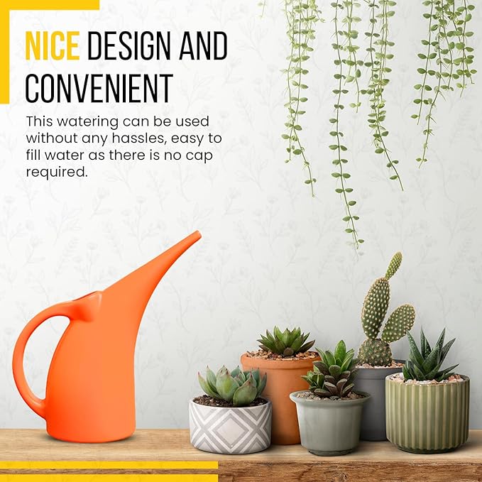 KP KOOL PRODUCTS 1/2 Gallon Watering Can - Small Indoor/Outdoor Plastic Waterer - Orange - 1 Pack
