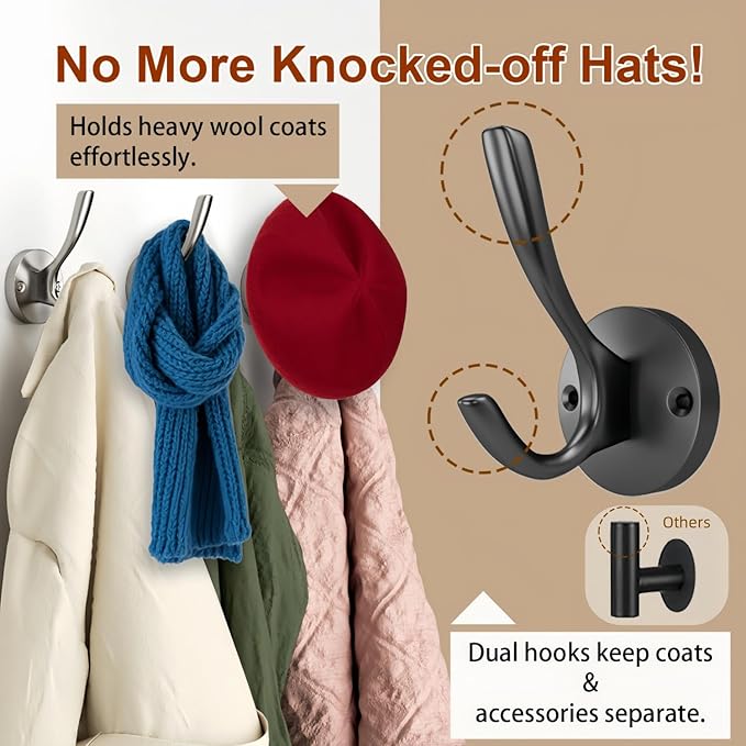 ZUONAI Black Towel Hooks for Bathrooms 2 Pack Black Coat Hook Wall Hook for Hanging and Hat Hooks Towel Hooks for Wall Hooks for Coats Heavy Duty Hook for Hanging Coats Bedroom Hook