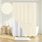 Inhousolu Boho Farmhouse Shower Curtain with Fabric Liner Set, Faux Linen Textured, 12 Metal Hooks Luxury Weighted Hem, Washable Wrinkle Free Bath Curtain for Hotel Bathroom 60" W x 72" L Ivory