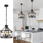 Cage Farmhouse Chandelier,Modern Pendant Light Fixture, Adjustable Height Industrial Black Chandeliers Pendant Light for Dining Room,Kitchen Island,Entryway-4 Light