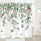 Green Leaves Birds Shower Curtain Hanging Vine Plant with Floral Shower Curtains for Bathroom Waterproof Polyester Fabric Bath Curtain 72 x 72 Inch with 12 Hooks