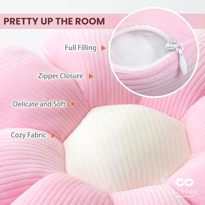 Sioloc Flower Pillow,Flower Shaped Throw Pillow Butt Cushion Flower Floor Pillow,Seating Cushion,Cute Room Decor & Plush Pillow for Bedroom Sofa Chair(Blush,29.5")