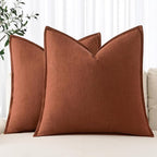 MIULEE Fall Decorative Linen Euro Sham Pillow Covers 24x24 Rust Boho Farmhouse Neutral Couch Throw Pillows for Bed Pack of 2 Accent Modern Pillowcase Summer Sofa Livingroom Home Decor