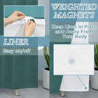 Seaweed Green Stall No Hook Shower Curtain with Snap in Liner,230GSM Waffle Weave Shower Curtains for Bathroom,54W x 80H