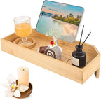 Bamboo Hot Tub Tray with Phone Slot Waterproof Bath Tub Tray Wood Non-Slip Side Table & Beverage Holder for Hot Tubs & Bathtubs for Drinks and Essentials Relaxation Caddy for Your Spa Time