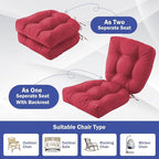 Outdoor Chair Cushions Set of 2, Patio Chair Cushions with Ties, 17x17+4” Tufted Outdoor Seat Cushions, Waterproof Patio Furniture Cushions, Outdoor Dining Chair Pads, Burgundy