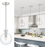 Brushed Nickel Pendant Lights Kitchen Island, 1-Light 8" Large Globe Glass Hanging Light Fixtures with Clear Glass, Modern Kitchen Pendant Lighting Over Island for Sink Bathroom, OS-JJ528-1PBN