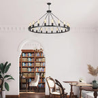 Wagon Wheel Chandelier, Large Black Farmhouse Chandelier for Dining Room Light Fixture, 20-Light 48 Inch Extra Hanging Lighting for High Ceilings Living Room Kitchen Island Foyer Villa
