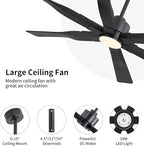 68 Inch Ceiling Fan with Lights and Remote Control, 6 Reversible ABS Blades, 6-Speed Noiseless DC Motor with 4.5" / 12" / 24" Downrods for Bedroom Dining Living Room, Black