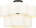 Black Semi Flush Mount Ceiling Lights, 5-Light 18" Ceiling Light Fixtures with Double Fabric Shade in Quatrefoil Shape, Drum Light for Nursery Bedroom, AD-22007-5SF-BK
