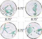 Melamine Salad Plates Set of 4, Salad/Dessert Plate for Outdoor/Indoor Use, Shatterproof, BPA Free, Dishwasher Safe Small Dinner Plates, Marine Life