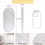 WORHE Natural Marble Vanity Tray Italy Oval Stone Trays for Candles Perfume, Decorative Jewelry Dish for Small Items, Countertop Storage Organizer for Home Bathroom Kitchen Matte Surface White (BH101)