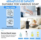Automatic Soap Dispenser Touchless, USB Rechargeable Smart Hand Soap Dispenser, 4 Levels Adjustable, 13.5 oz/400 ml Wall Mounted for Bathroom, Kitchen (Thick Black)
