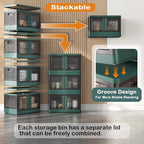8.4Gal Collapsible Storage Bins with Lids & Wheels - 4 Pack Stackable with Doors, Heavy-Duty Plastic Containers for Home/Office, Green