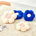 Royal Blue Flower Pillow, Cute Decorative Flower Shaped Throw Pillow with Faux Rabbit Fur, 14.9" Soft Flower Plush Throw Pillow Floor Pillows Room Décor for Bedroom Living Room