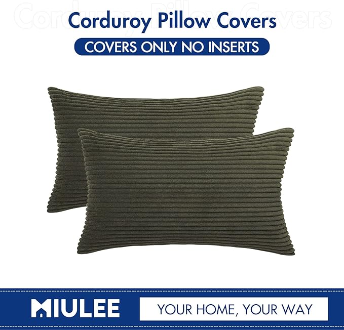 MIULEE Pack of 2 Pillow Covers Soft Soild Decorative Throw Pillow Covers Set Cushion Cases Pillowcases for Sofa Bedroom Car 12 x 20 Inch 30 x 50 Cm Olive Green