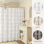 Seasonwood White Ruffle Shower Curtain Farmhouse Vintage Handcrafted Rustic Decorative Fabric Shower Curtains for Bathroom, 72" x 72"