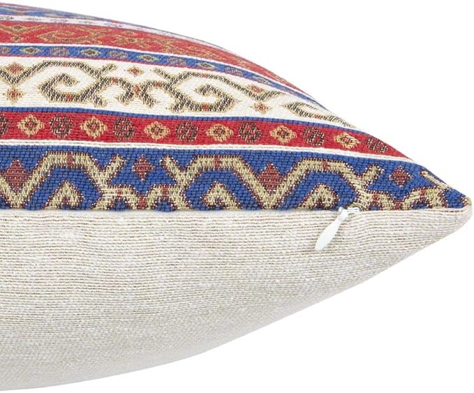 Kilim Throw Pillow Covers Red and Blue - 18 x 18 Inches Decorative Moroccan Pillows, Boho Room Decor for Couch, Bohemian Square Case for Farmhouse, Ethnic Shams, Aztec, Patio, Porch