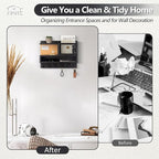 Key Holder for Wall with Mail Organizer,Farmhouse Mail and Key Holder for Wall,Key Hanger with ‌Metal 11 Hooks,Corkboard,and Shelf,Decorative Natural Pine Wood Entryway Organizer,14.6*11.1*3.3”,Black