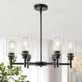 Farmhouse Chandeliers for Dining Room Matte Black Chandelier 6 Light Dining Room Light Fixture with Clear Glass Shades Gold Pendant Lights for Kitchen Island Living Room Entryway Staircase