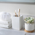 Matte White Toothbrush and Toothpaste Holder for Bathroom Vanity and Countertop, Square Organizer for Electric Toothbrushes, Floss, Razors, Cotton, and Mouthwash