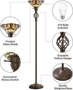 GyroVu Tiffany Floor Lamp, Torchiere Floor Lamps with Stained Glass, 71 Inch Tall Floor Standing Reading Light for Living Room Corner Bedroom Home Office, Bulbs Included