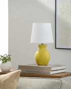 BoutiqueRugs Liliac Boho Ceramic Bedside Table Lamp for Bedroom Nightstand - End Side Lighting for Living Room - Shade Cotton - Mustard, White - 15" H