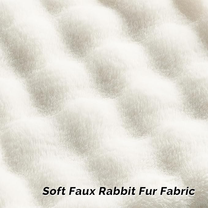 FUTEI Cream White Decorative Throw Pillow Covers 16x16 Inch Set of 2,Soft Fuzzy Faux Rabbit Fur Cushion Covers with Raised Texture,Neutral Boho Home Decor for Couch Bed Living Room