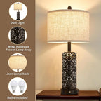 26" Set of 2 Farmhouse Table Lamp, 3-Way Dimmable Touch Control with Nightlight, 2 USB Ports + AC Outlet Vintage Rustic Bedside Lamp for Living Room Bedroom and Nightstand (Black-2 Pack)