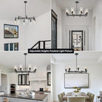 Matte Black Chandeliers for Dining Room, Farmhouse Chandeliers 8 Light Dining Room Light Fixture with Clear Glass Shades Pendant Lighting for Kitchen Island Living Room Staircase