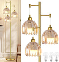 Gold Floor Lamps for Living Room Bedroom-3 Light Glass Floor Lamp with Three Led Bulb, Rustic Tall Floor Lamp Gold Standing Lamp Tree Floor Lamps for Living Room Bedroom,Office,Corner