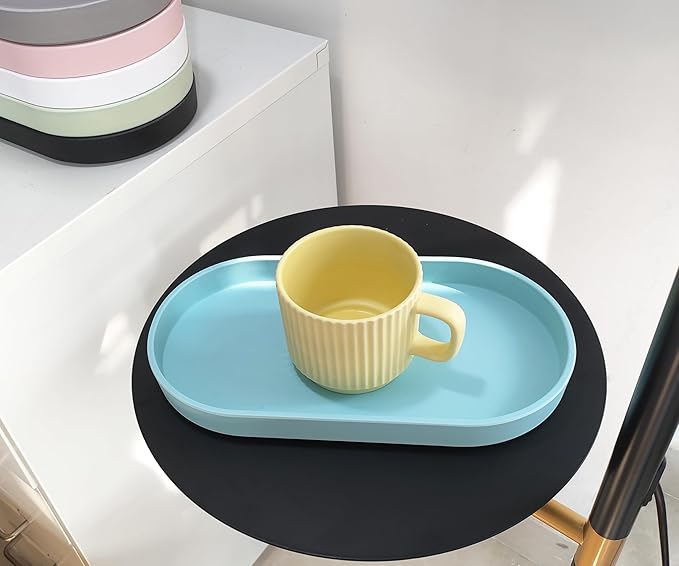 Blue Small Tray (10 inch), Oval Tray for Kitchen Counter, Bathtub Bathroom Vanity Items, Countertop Organizer, Coffee Accessory, Bar, Serving Seasoning, Salt and Pepper, Soap, Perfume.