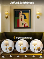 Vintage Battery Operated Wall Sconces Set of 2,Brass Gold Fabric Sconce Light with Linen Cloth Shade Dimmable Rechargeable Cordless Wall Mounted Lamp for Bedroom Living Room Hallway