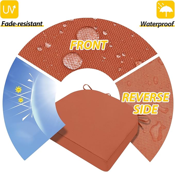 AAAAAcessories Outdoor Seat Cushions for Chairs, Waterproof, Fade-Resistant Patio Furniture Replacement Cushions, 17" x 16" x 2", Set of 2, Rust