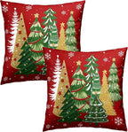 Christmas Trees Throw Pillow Covers 18x18 Inch Set of 2, Vintage Xmas Tree Red Snowflakes Decorative Pillowcases Soft Square Cushion Case for Sofa Couch Winter Holiday Home Decor