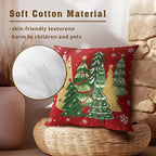 Christmas Red Throw Pillow Covers 16x16, Set of 2 Gold Green Xmas Trees Snowflakes Decorative Pillow Cases Square Cushion Cover for Couch Sofa Bed Farmhouse Holiday Decoration
