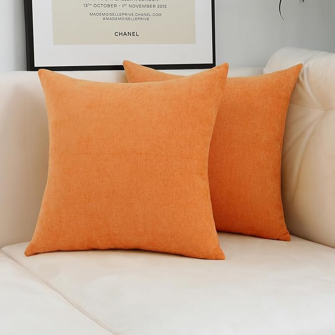 Jeneoo Bright Orange Decorative Throw Pillow Covers Soft Chenille Comfy Lumbar Pumpkin Couch Cushion Cases for Living Room Sofa Decor (Set of 2, 12 x 20 Inches)